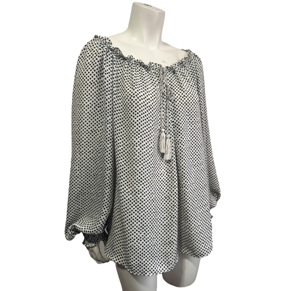 Max Studio Flowy Peasant Blouse Black and White Polka Dot Women’s XL - Picture 1 of 12